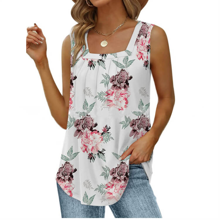 đ˘đ˘40 % RABATT !! â°Blumen-Camisole mit quadratischem Ausschnitt â Boho-Stil, seitlicher Schlitz, leicht & luftig â¨