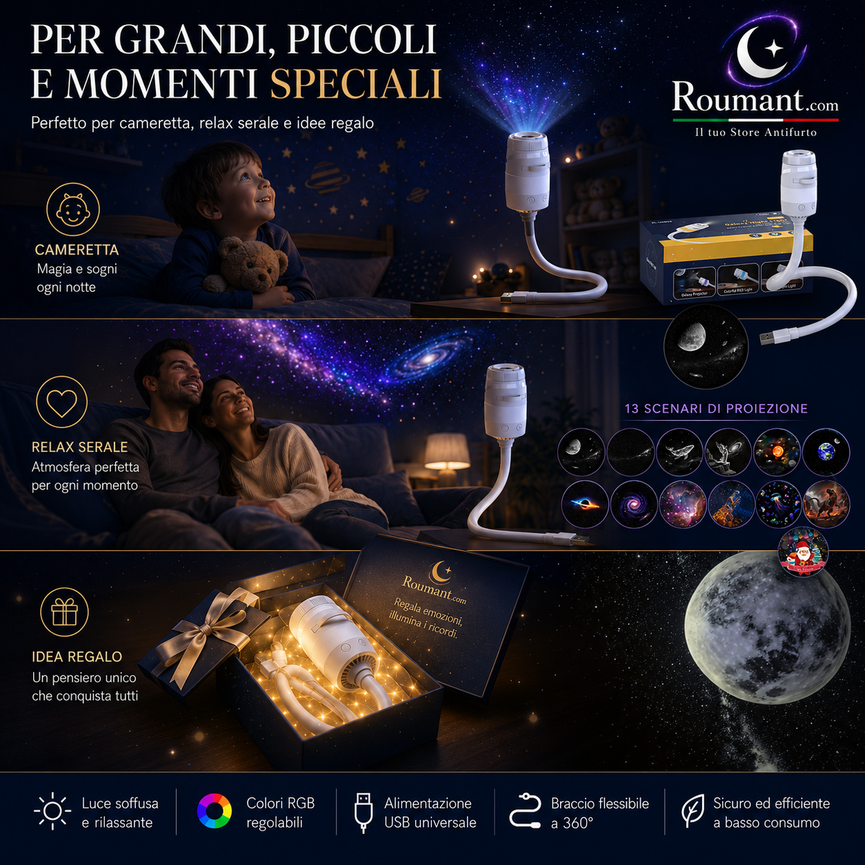 đUSB-Lampe mit Sternenhimmel-Projektion â Farbwechsel, dimmbar & tragbar â Perfekt fĂźr Kinderzimmer, Schlafzimmer & gemĂźtliche Abende â¨