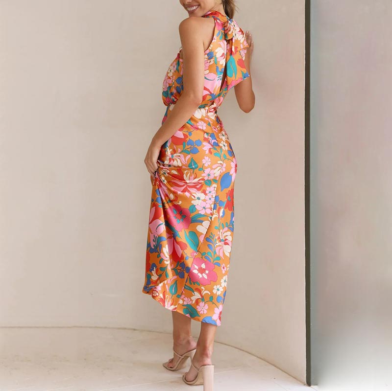 ✨Bis zu 61% RABATT✨Love In The Garden Floral Halter Neck Elastische Taille Maxi Kleid