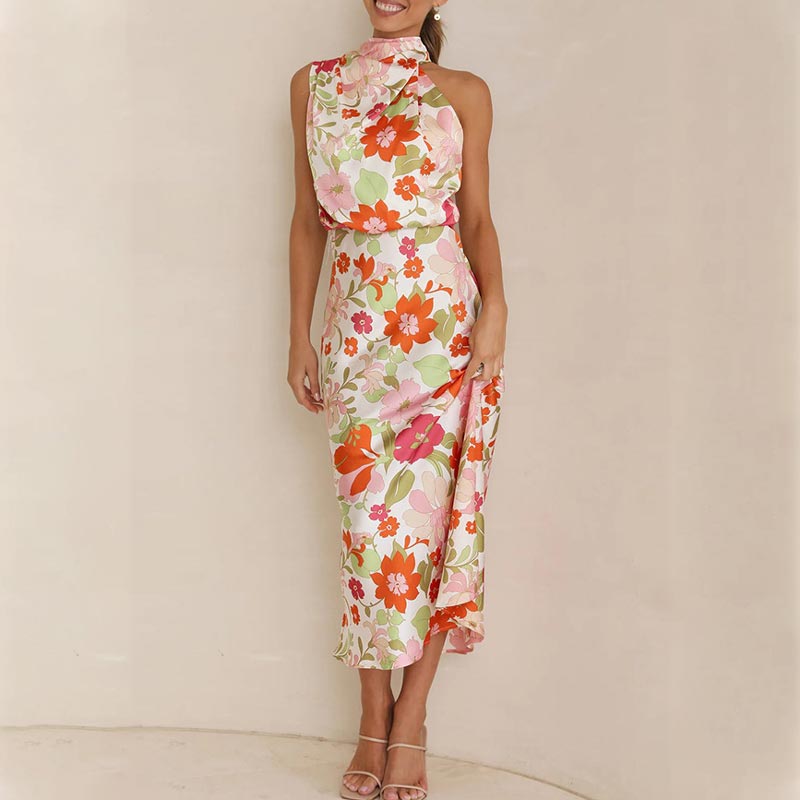 ✨Bis zu 61% RABATT✨Love In The Garden Floral Halter Neck Elastische Taille Maxi Kleid
