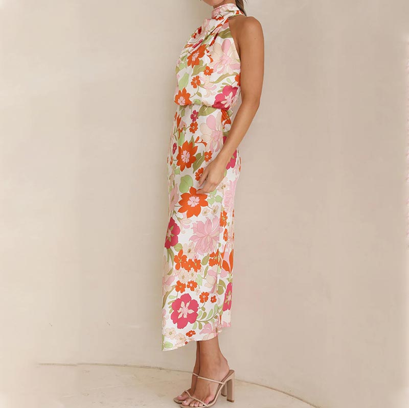 ✨Bis zu 61% RABATT✨Love In The Garden Floral Halter Neck Elastische Taille Maxi Kleid