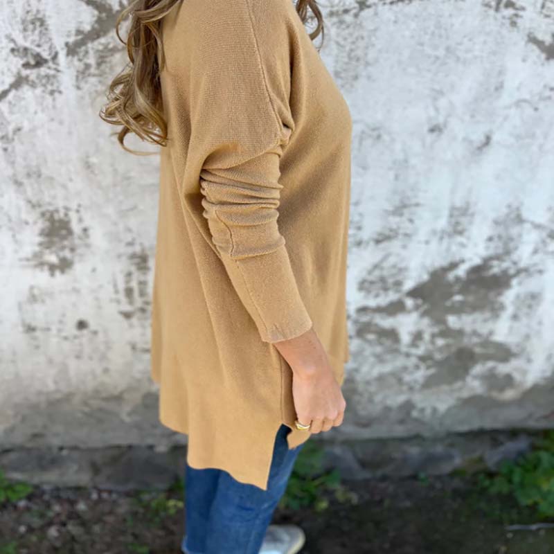 💕 Gemütliches Strick-Tunika-Oberteil mit langen Ärmeln und Seitenschlitzen für Damen