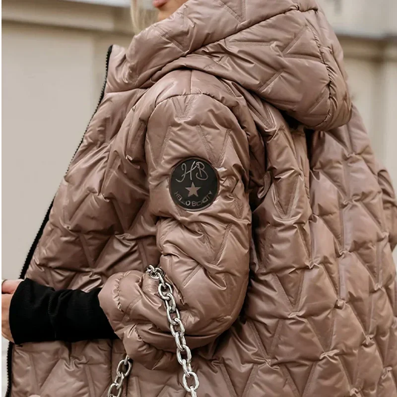 Frauen sagten, Patchwork-Baumwolljacke mit Kapuze für Herbst und Winter