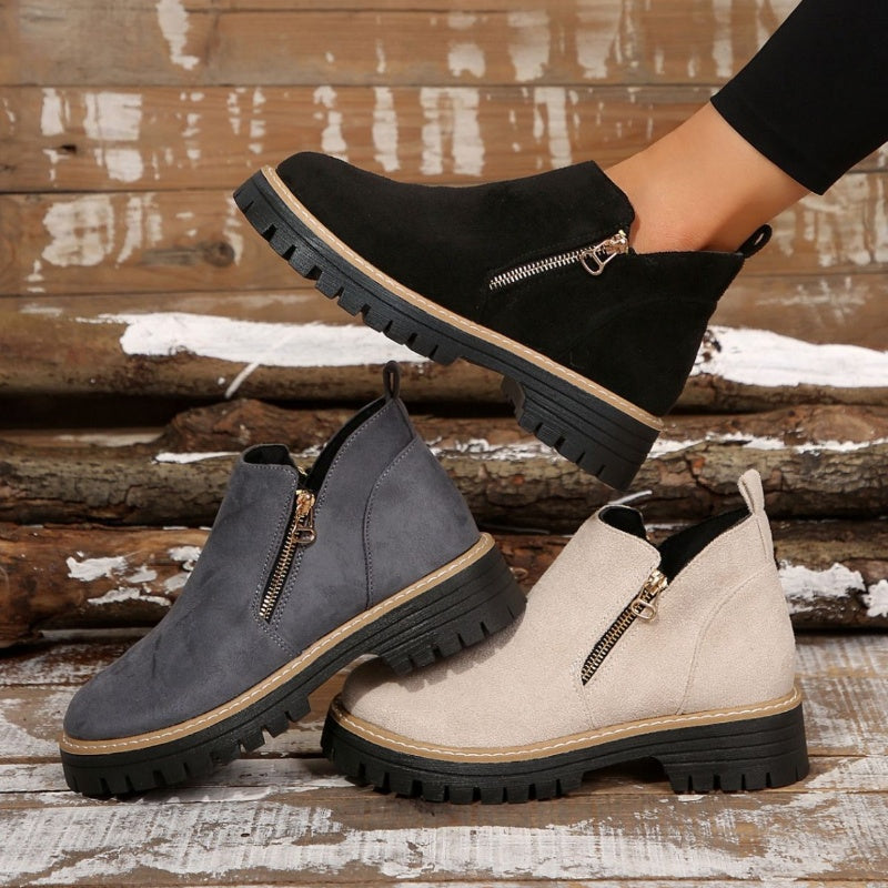 🥾 Promo 50 % – Damenschuhe trendig und komfortabel, runde Spitze mit Zip 🌟