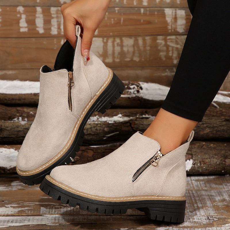 🥾 Promo 50 % – Damenschuhe trendig und komfortabel, runde Spitze mit Zip 🌟