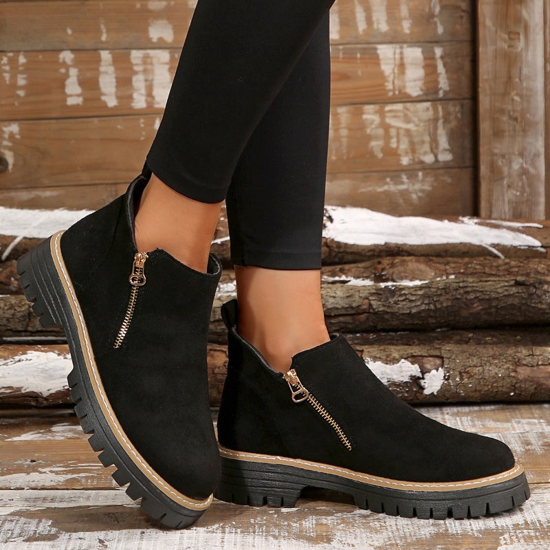 🥾 Promo 50 % – Damenschuhe trendig und komfortabel, runde Spitze mit Zip 🌟