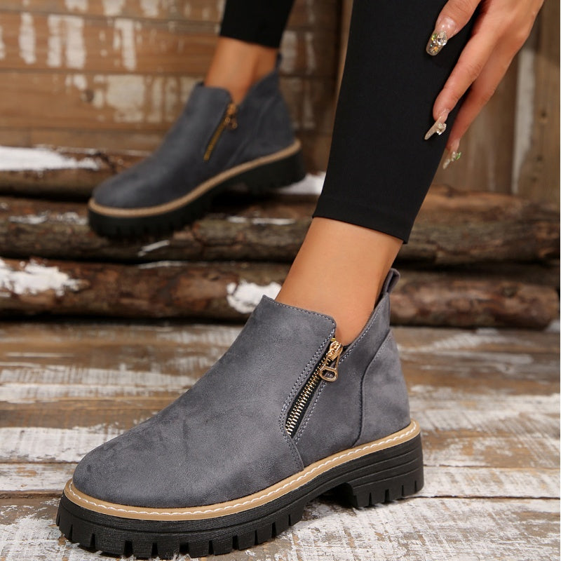 🥾 Promo 50 % – Damenschuhe trendig und komfortabel, runde Spitze mit Zip 🌟