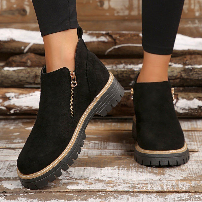 🥾 Promo 50 % – Damenschuhe trendig und komfortabel, runde Spitze mit Zip 🌟