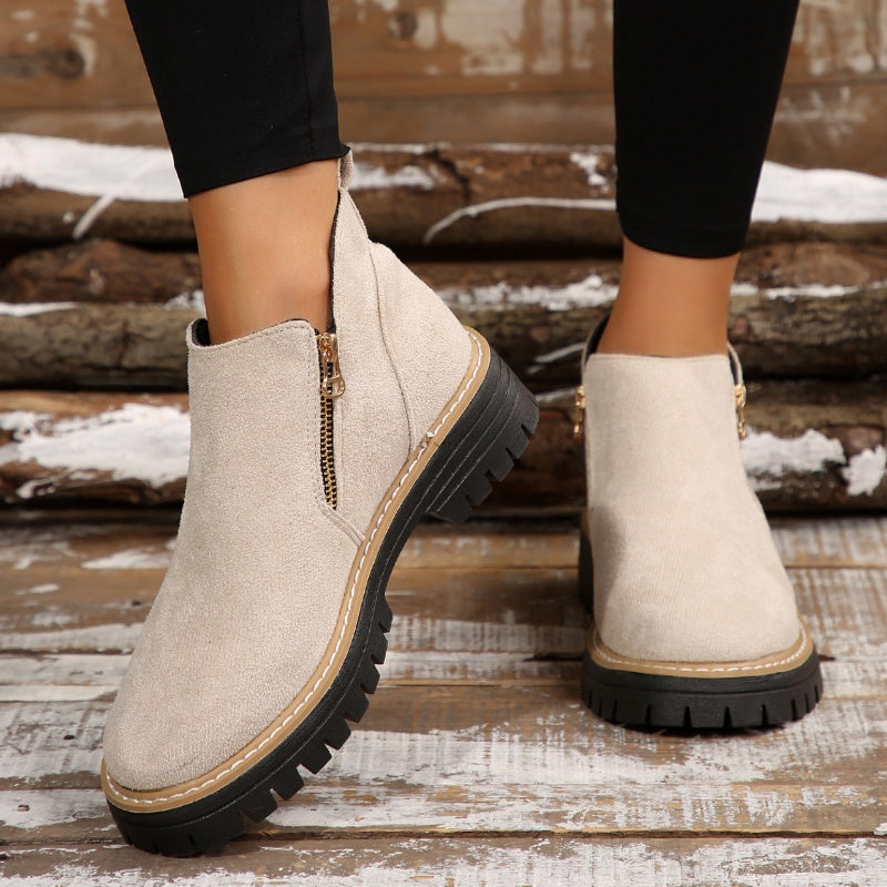 🥾 Promo 50 % – Damenschuhe trendig und komfortabel, runde Spitze mit Zip 🌟