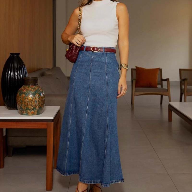👗 57% RABATT! ✨ Damen-Maxirock aus Denim mit Hoher Taille – A-Linien-Schnitt, Dehnbarer Komfort & Vielseitiger Style 👖