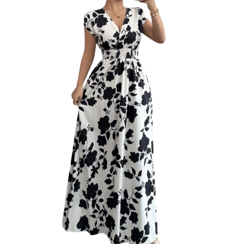 👗🌸 50% RABATT! Maxikleid mit Blumenmuster, V-Ausschnitt und geraffter Taille – Feminin, leicht & perfekt für Sommer, Strand & Urlaub ✨