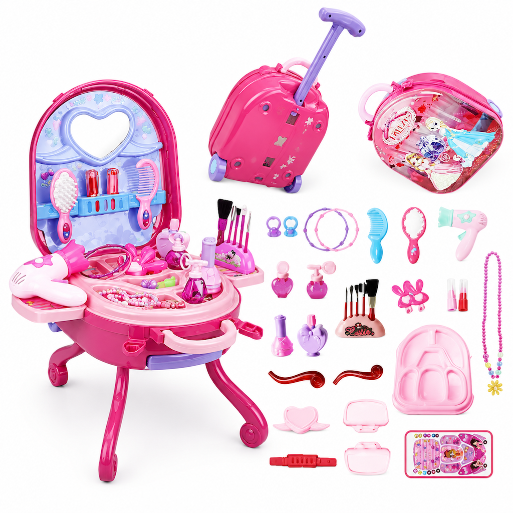 🎀Schminkkoffer mit Spiel-Schminktisch für Kinder – Tragbares Rollenspiel-Set für Mädchen