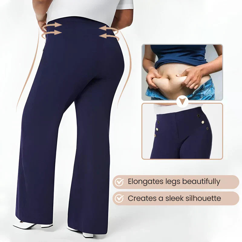 👖53% RABATT! ✨ Hoch Elastische Hose mit Knopfverschluss & Weitem Bein – Figurformend, 3 Längen & Superbequem 🏃‍♀️
