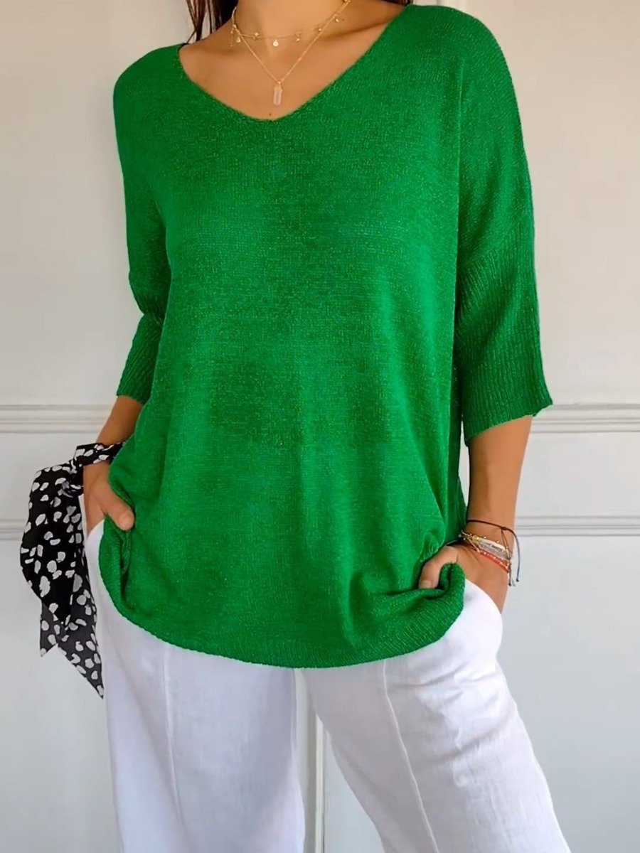 🌸 60% RABATT! 🧶 Unifarbenes Gestricktes Top mit V-Ausschnitt – Frühjahrsverkauf – Weich & Bequem, Zeitloser Look & Vielseitig Kombinierbar 👚