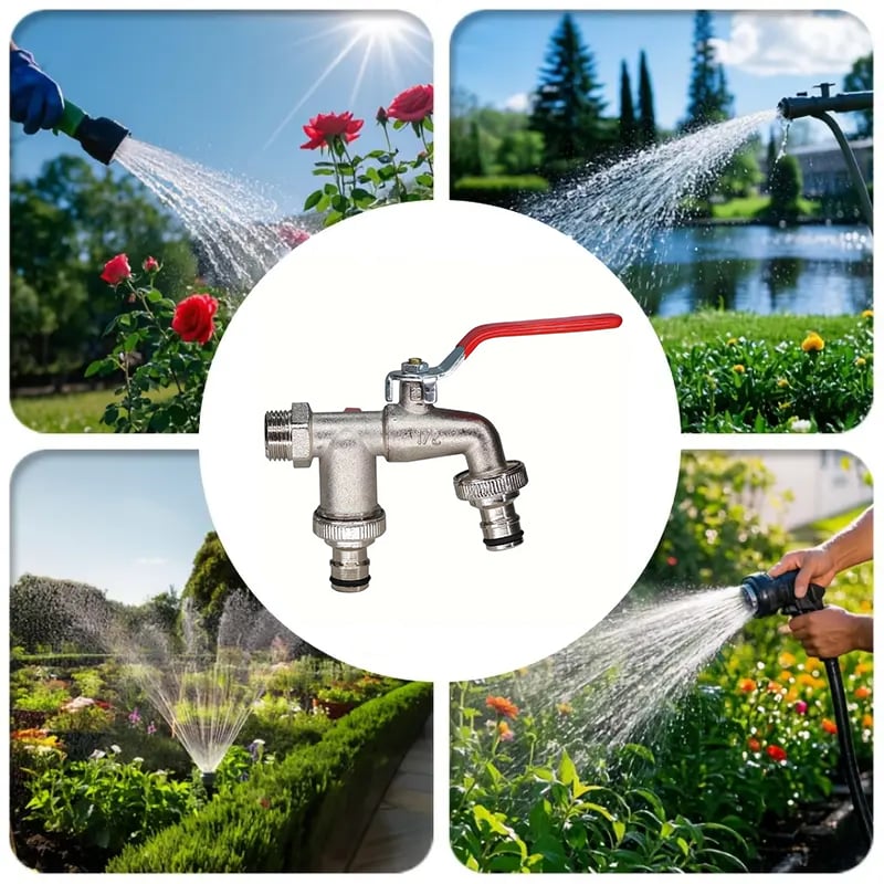 🚰 🔧 WRAS-zugelassener Doppelauslass-Außenhahn – Frostsicheres Messing, Eingebautes Rückschlagventil & Perfekt Für Garten & Hausgebrauch 🏠