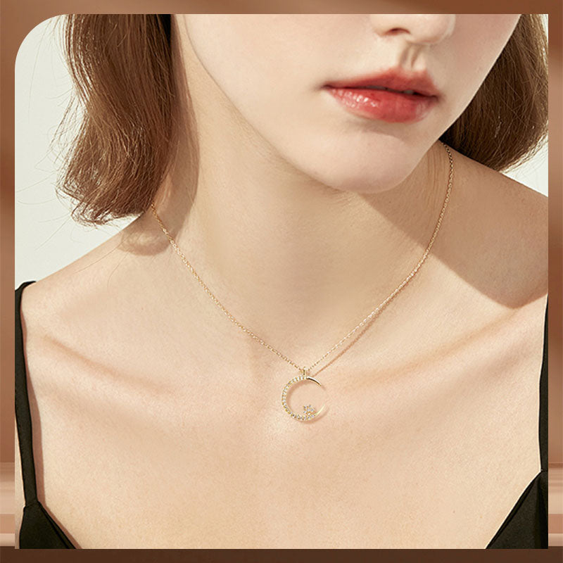 🌙 50% RABATT ! ✨ Funkelnde Mond & Stern Halskette – Zarte Kette, Strahlender Anhänger & Romantisches Symbol 💫