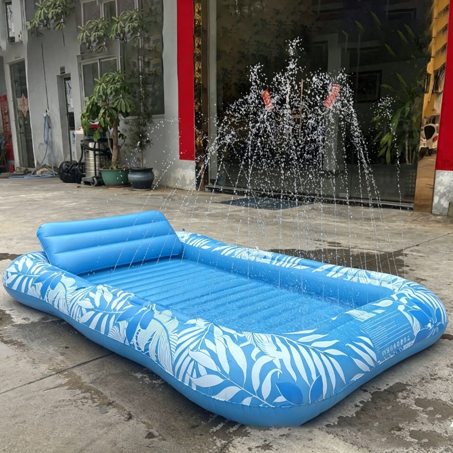 🏊 50% RABATT! 🥳 Aufblasbare Bräu-Liege – Automatische Sprühkühlung & abnehmbares Kissen – Getränkehalter & Sicherheitsgriffe – perfekt für Garten, Pool oder Strand – ideal für zwei Erwachsene 💦
