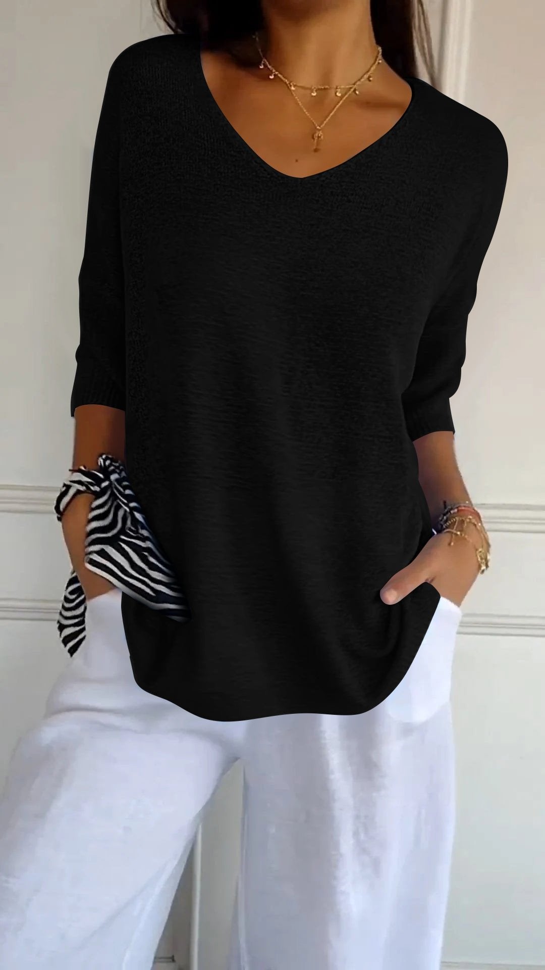 🌸 60% RABATT! 🧶 Unifarbenes Gestricktes Top mit V-Ausschnitt – Frühjahrsverkauf – Weich & Bequem, Zeitloser Look & Vielseitig Kombinierbar 👚