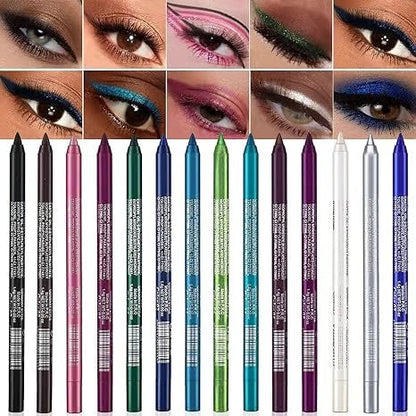 💄 🎨 14er-Set Wasserfeste Farbige Gel-Liner – Metallic & Glänzendes Finish, Verwischfest & Perfekt Für Kreative Looks ✨