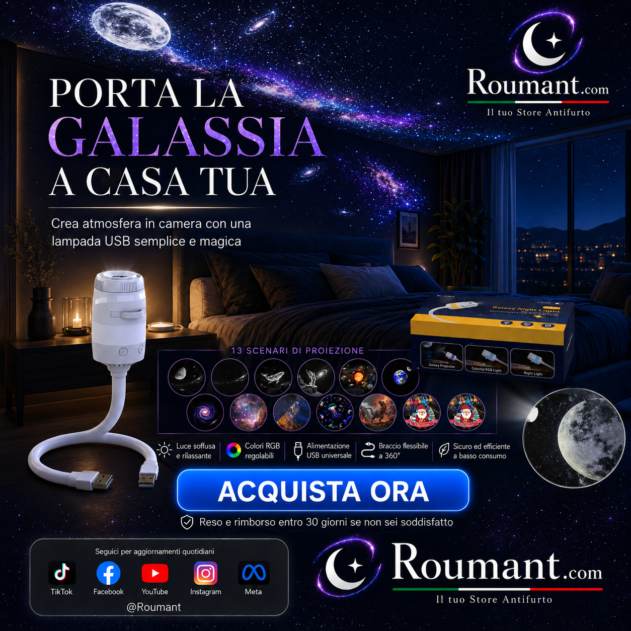 🌌USB-Lampe mit Sternenhimmel-Projektion – Farbwechsel, dimmbar & tragbar – Perfekt für Kinderzimmer, Schlafzimmer & gemütliche Abende ✨