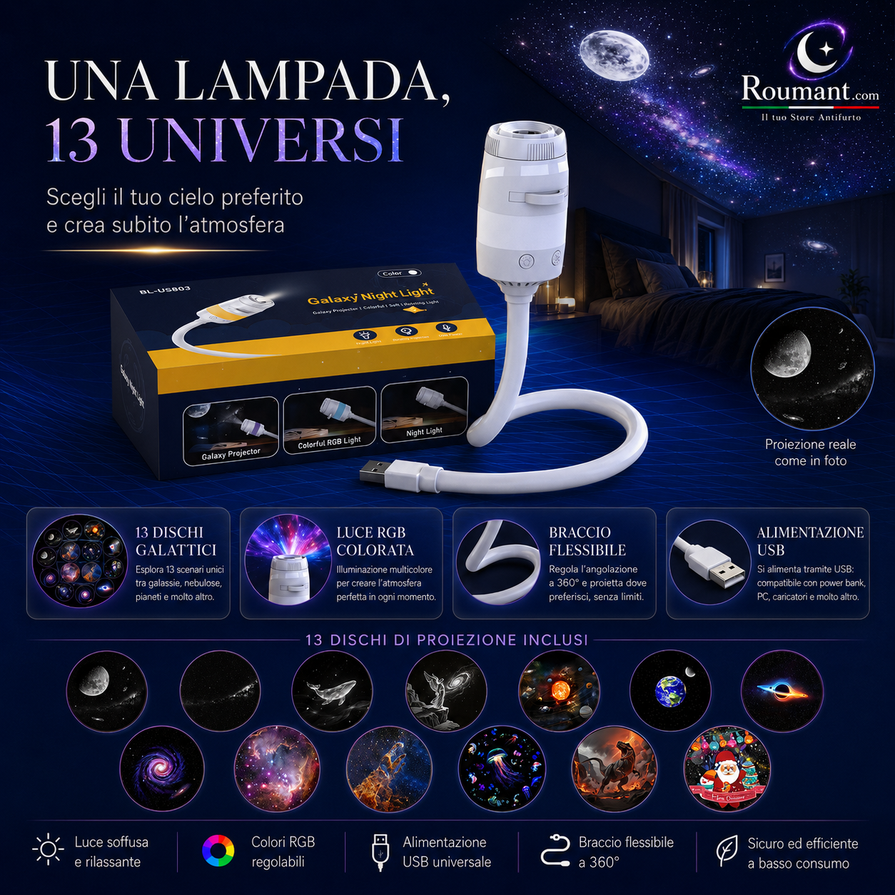 🌌USB-Lampe mit Sternenhimmel-Projektion – Farbwechsel, dimmbar & tragbar – Perfekt für Kinderzimmer, Schlafzimmer & gemütliche Abende ✨