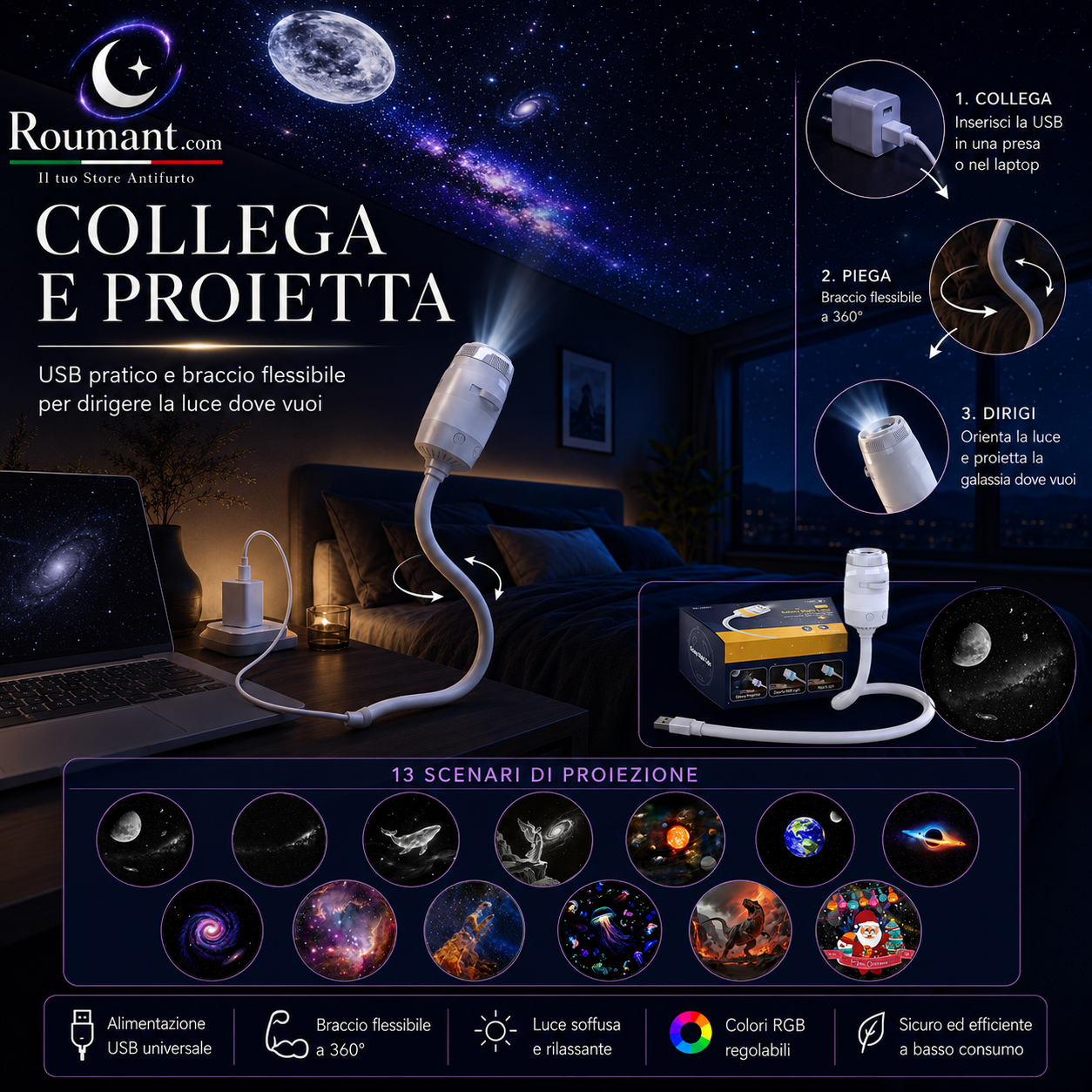 🌌USB-Lampe mit Sternenhimmel-Projektion – Farbwechsel, dimmbar & tragbar – Perfekt für Kinderzimmer, Schlafzimmer & gemütliche Abende ✨