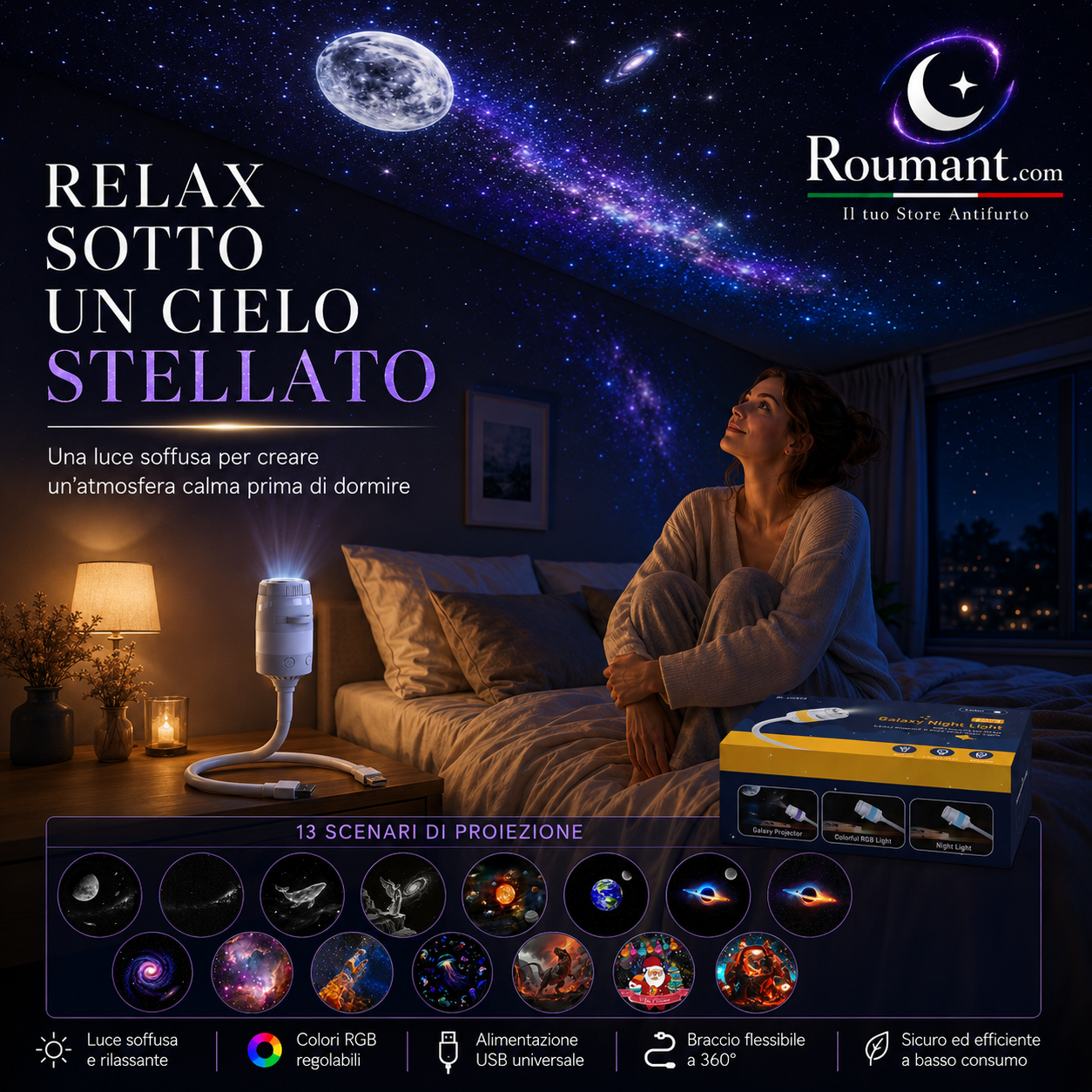 🌌USB-Lampe mit Sternenhimmel-Projektion – Farbwechsel, dimmbar & tragbar – Perfekt für Kinderzimmer, Schlafzimmer & gemütliche Abende ✨