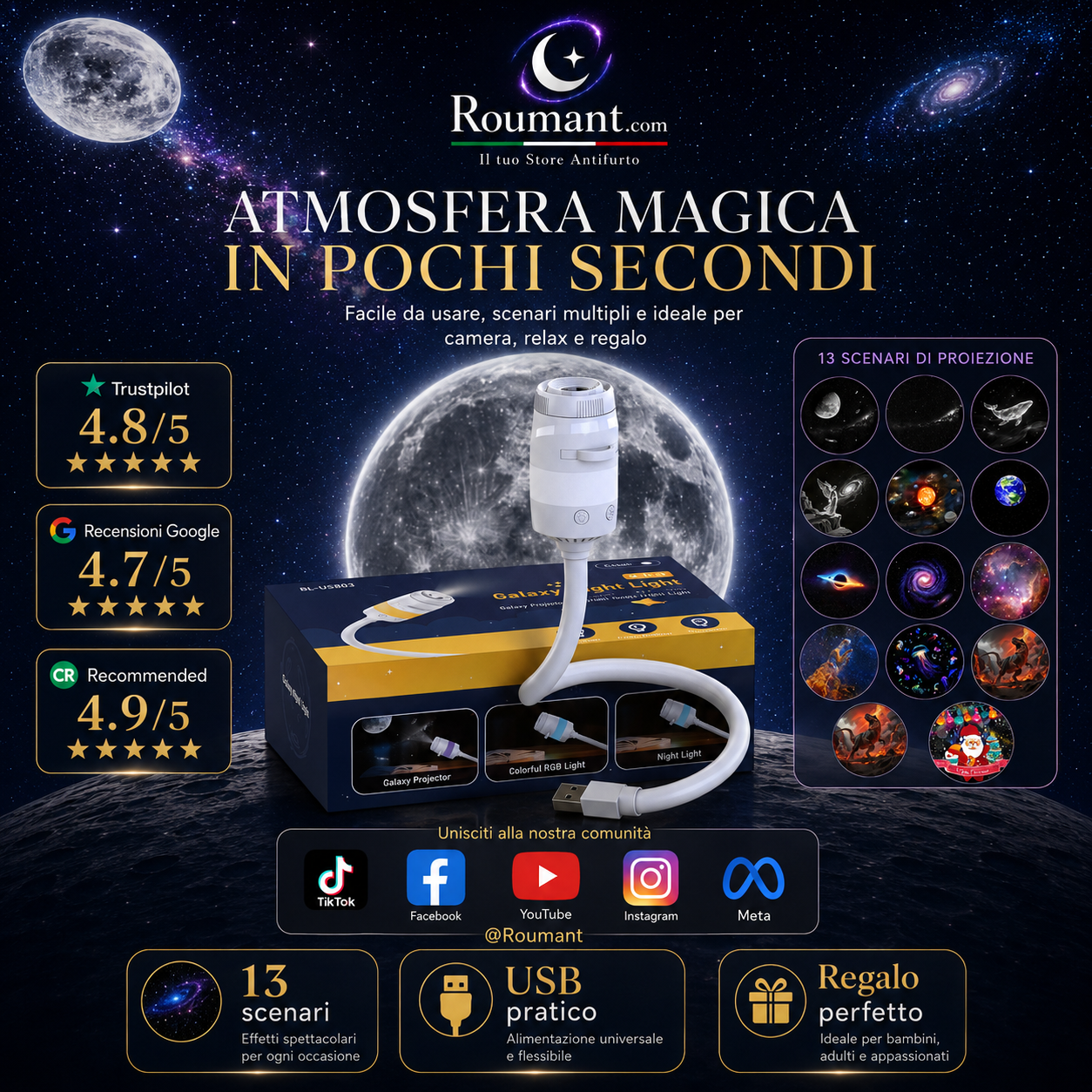 🌌USB-Lampe mit Sternenhimmel-Projektion – Farbwechsel, dimmbar & tragbar – Perfekt für Kinderzimmer, Schlafzimmer & gemütliche Abende ✨