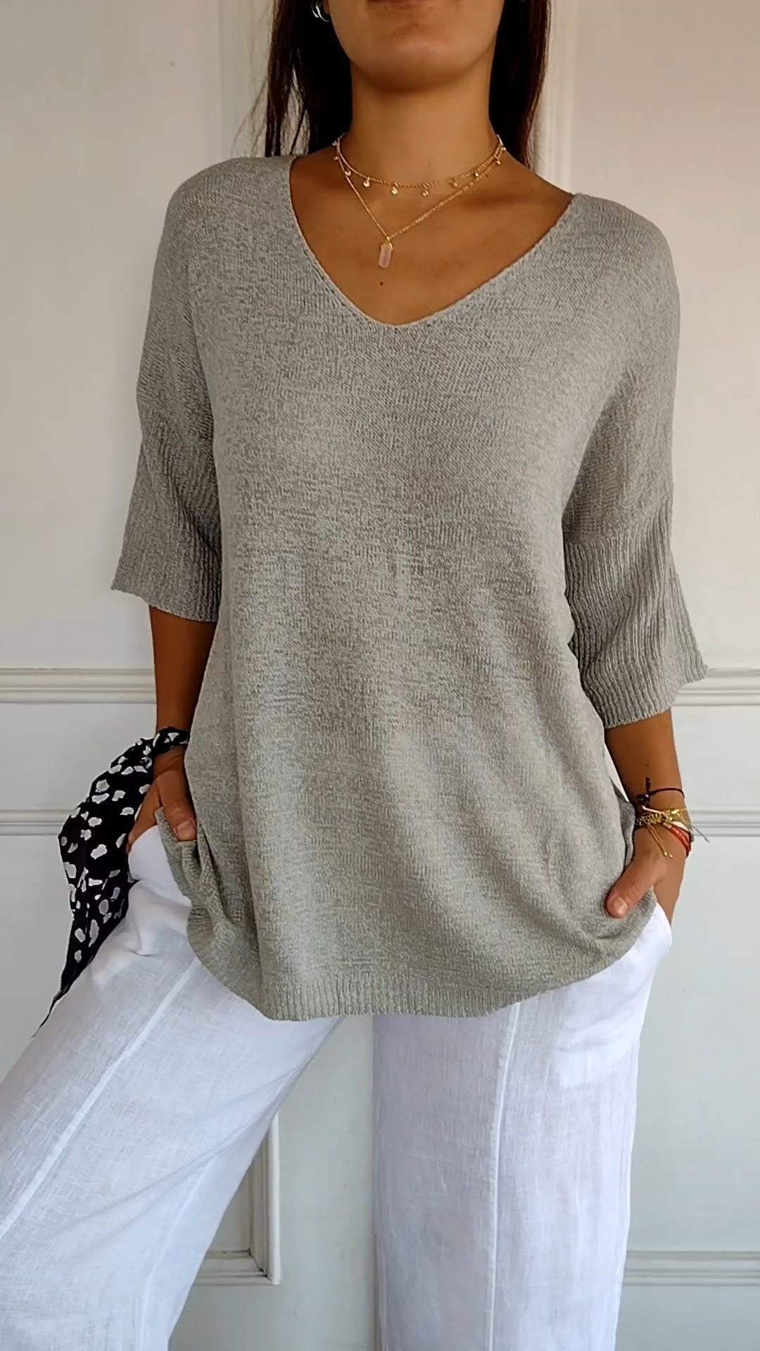 🌸 60% RABATT! 🧶 Unifarbenes Gestricktes Top mit V-Ausschnitt – Frühjahrsverkauf – Weich & Bequem, Zeitloser Look & Vielseitig Kombinierbar 👚