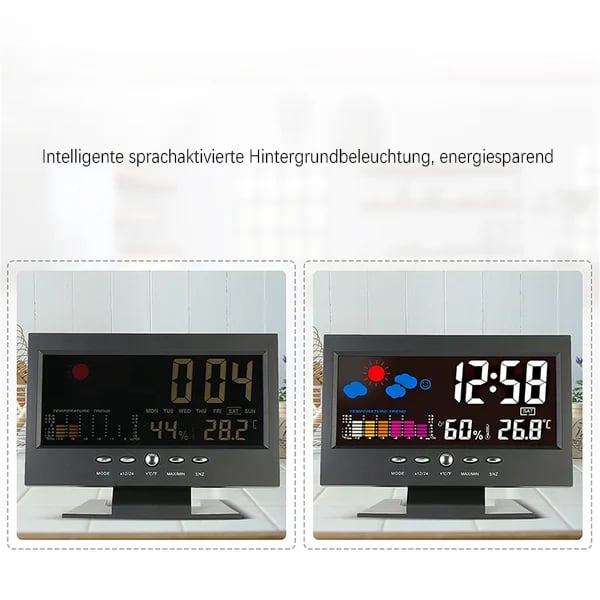 🔥bestes Geschenk-45% Rabatt🔥Digitaler LED-Temperatur- und Luftfeuchtigkeitsmonitor, Wettervorhersage, LED-Tischwecker