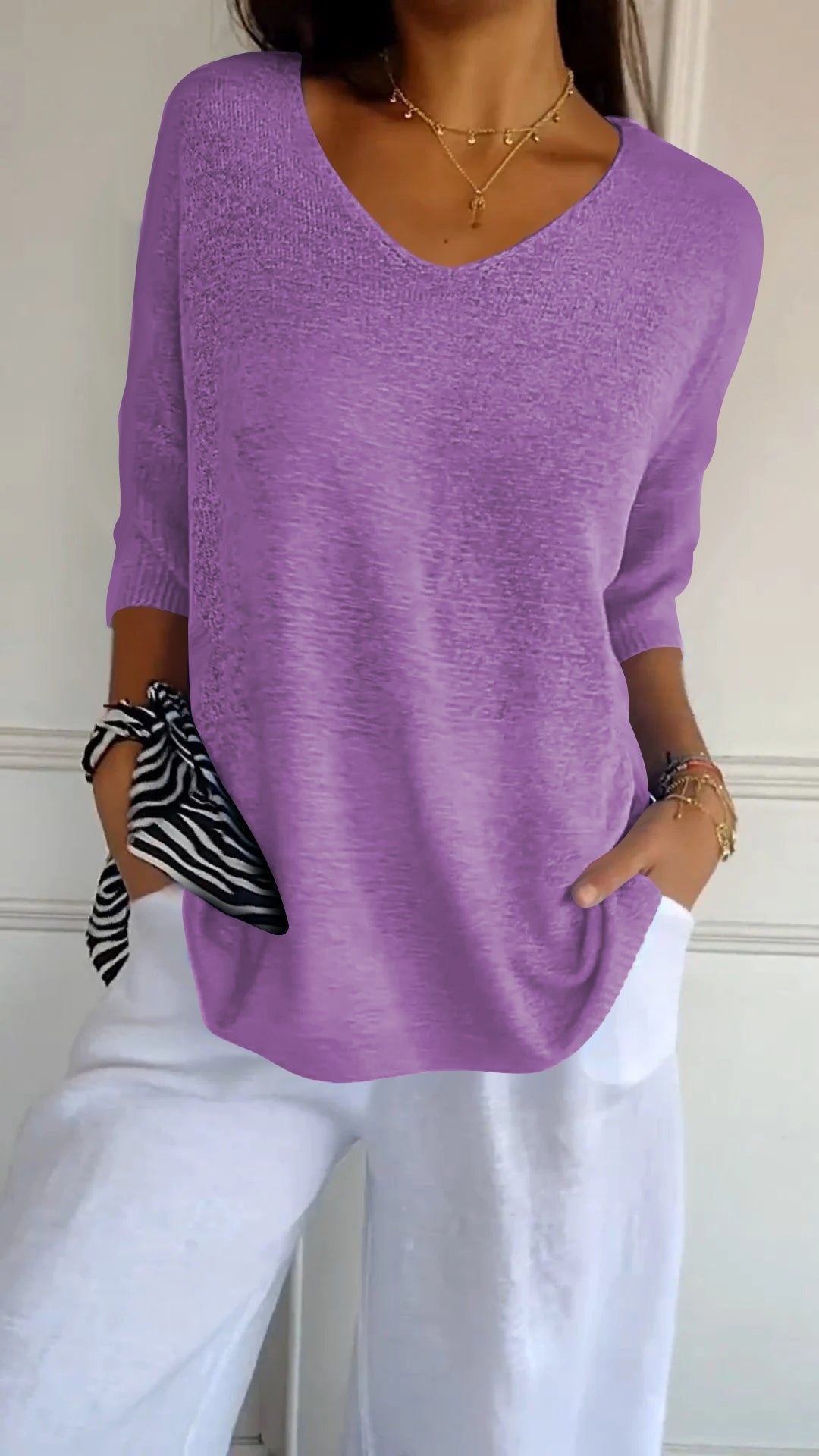🌸 60% RABATT! 🧶 Unifarbenes Gestricktes Top mit V-Ausschnitt – Frühjahrsverkauf – Weich & Bequem, Zeitloser Look & Vielseitig Kombinierbar 👚