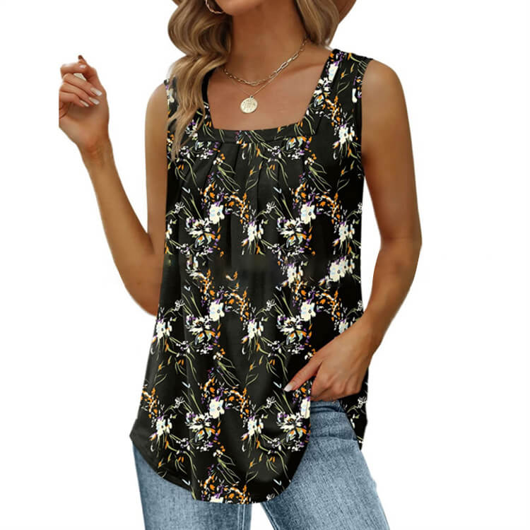 📢📢40 % RABATT !! ⏰Blumen-Camisole mit quadratischem Ausschnitt – Boho-Stil, seitlicher Schlitz, leicht & luftig ✨