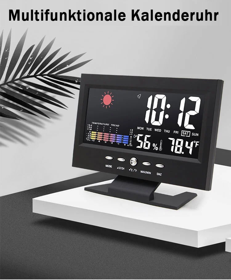 🔥bestes Geschenk-45% Rabatt🔥Digitaler LED-Temperatur- und Luftfeuchtigkeitsmonitor, Wettervorhersage, LED-Tischwecker