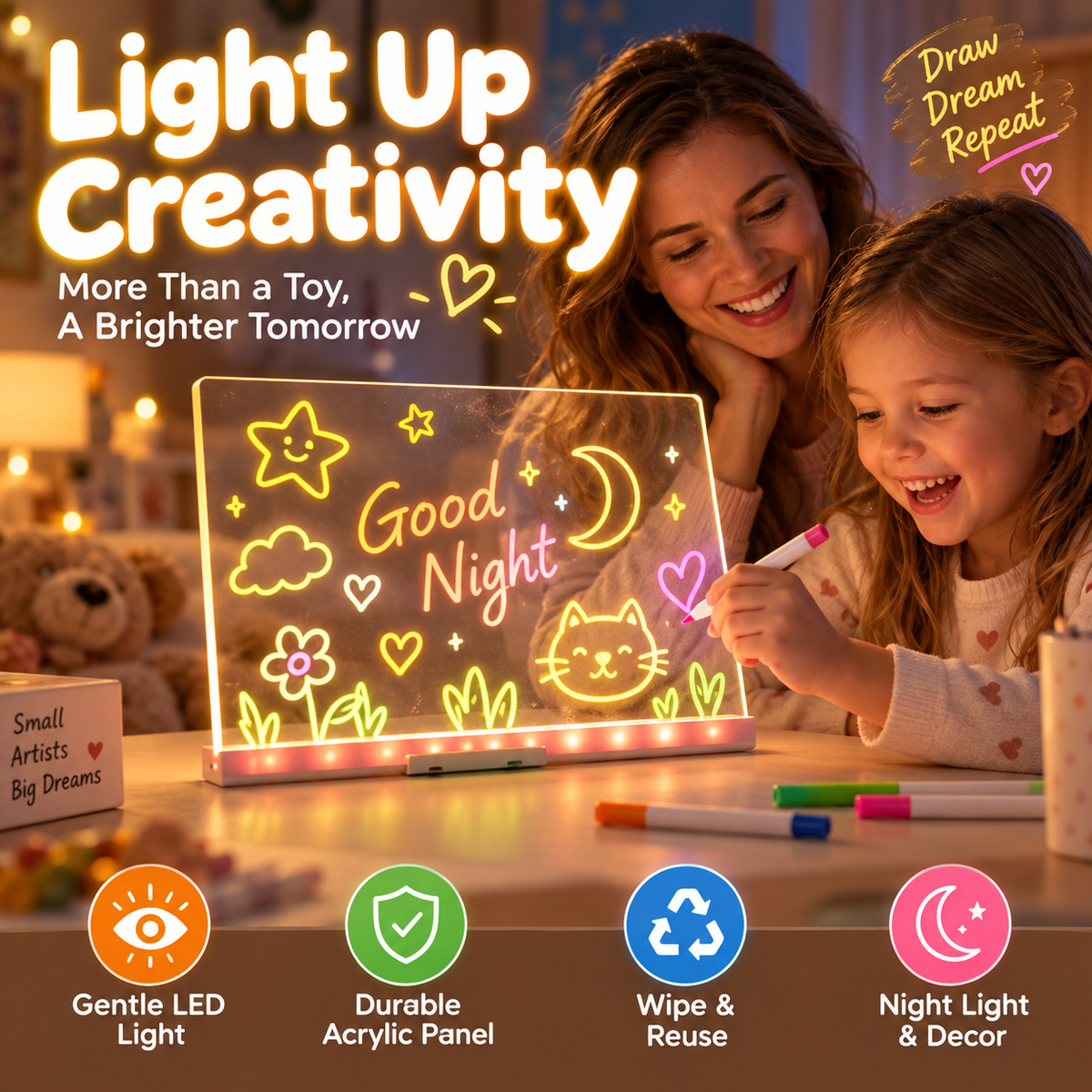 ✨ Leuchtende Maltafel für Kinder – LED, wiederverwendbar & Nachtlicht ✨