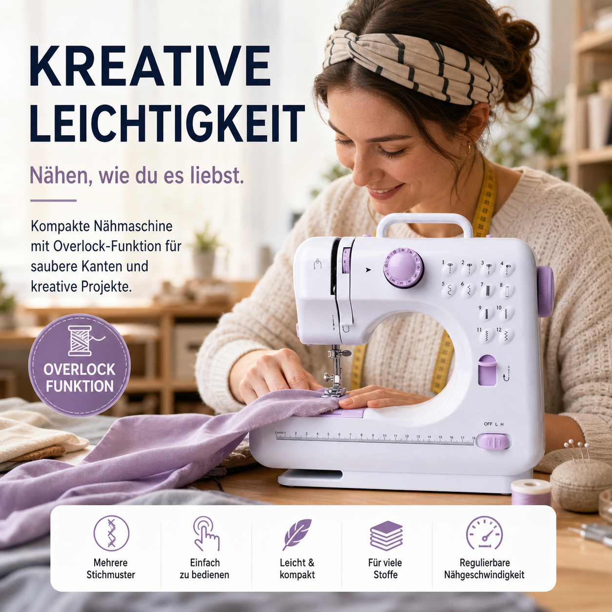 🛍️Multifunktionale Nähmaschine mit Overlock-Stich