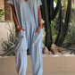 🔥50% RABATT🔥 Lässiger einfarbiger Jumpsuit mit V-Ausschnitt