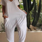 🔥50% RABATT🔥 Lässiger einfarbiger Jumpsuit mit V-Ausschnitt