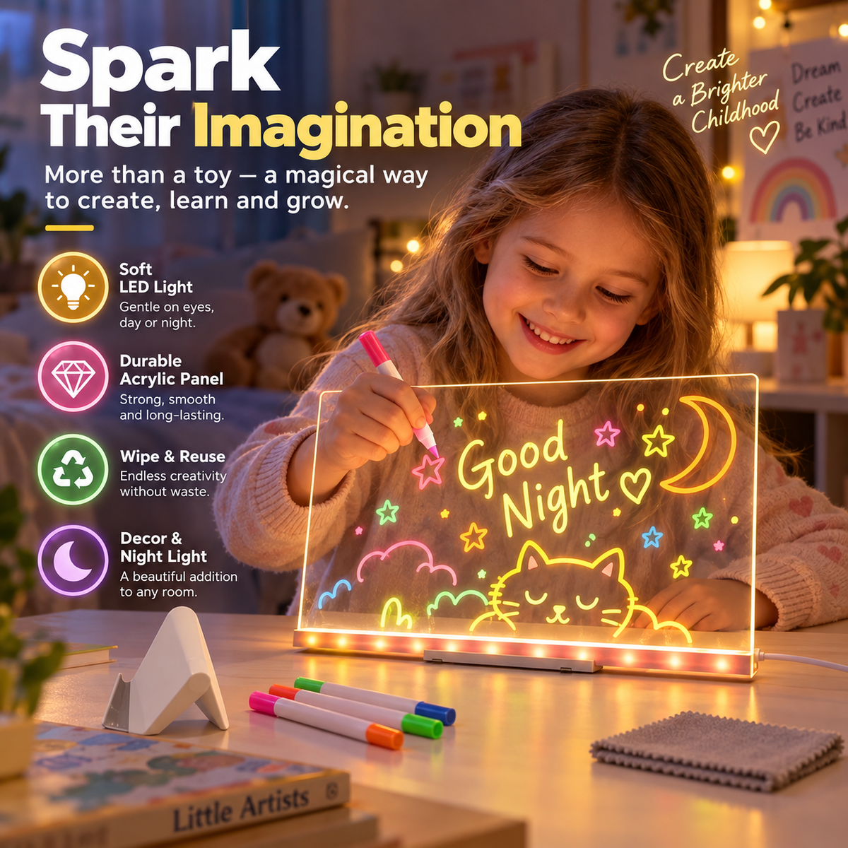 ✨ Leuchtende Maltafel für Kinder – LED, wiederverwendbar & Nachtlicht ✨