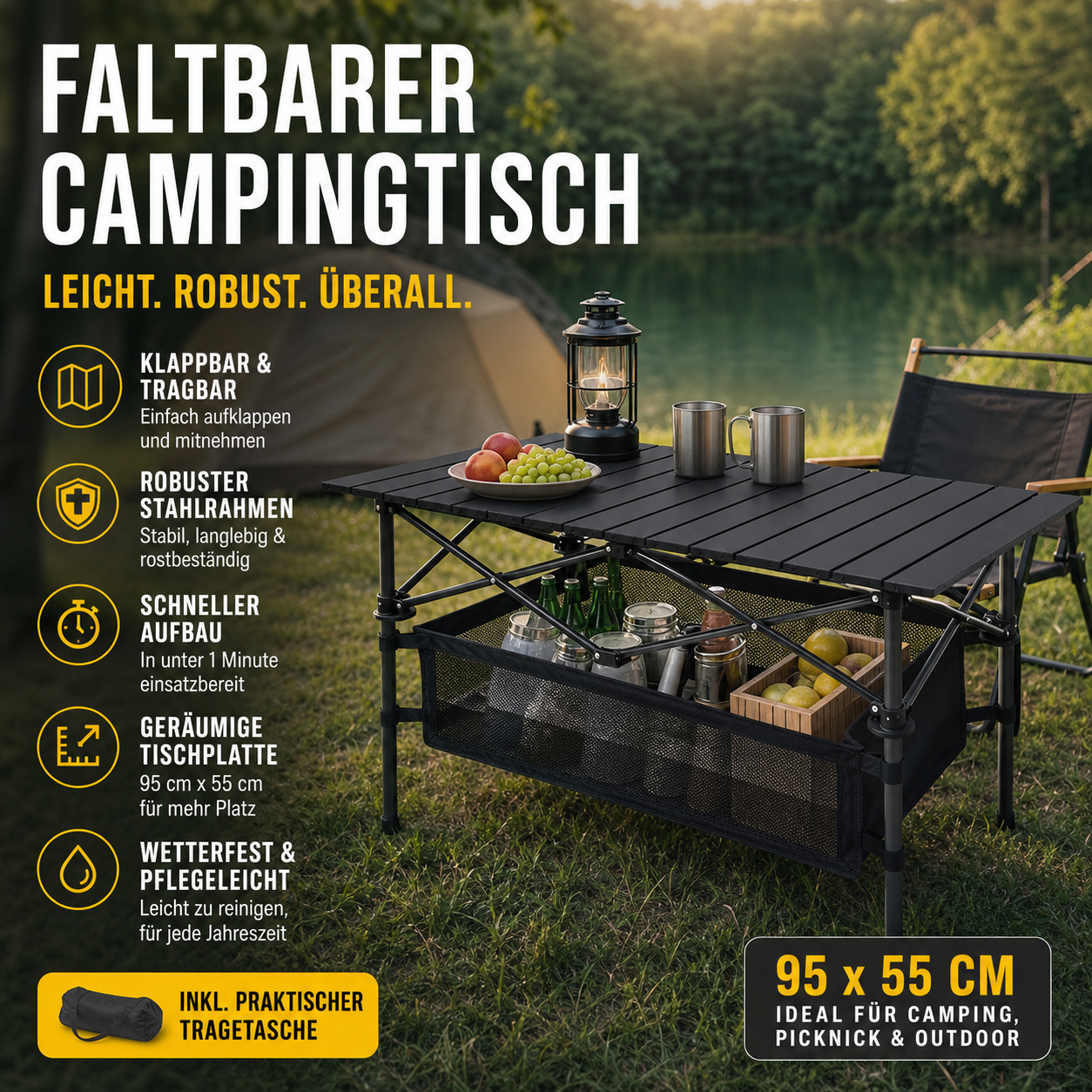 🏕️ 60% RABATT! 🪑 Tragbarer Campingtisch – Klappbar, stabil & schnell aufgebaut – Ideal für Camping, Picknick & Strand ☀️