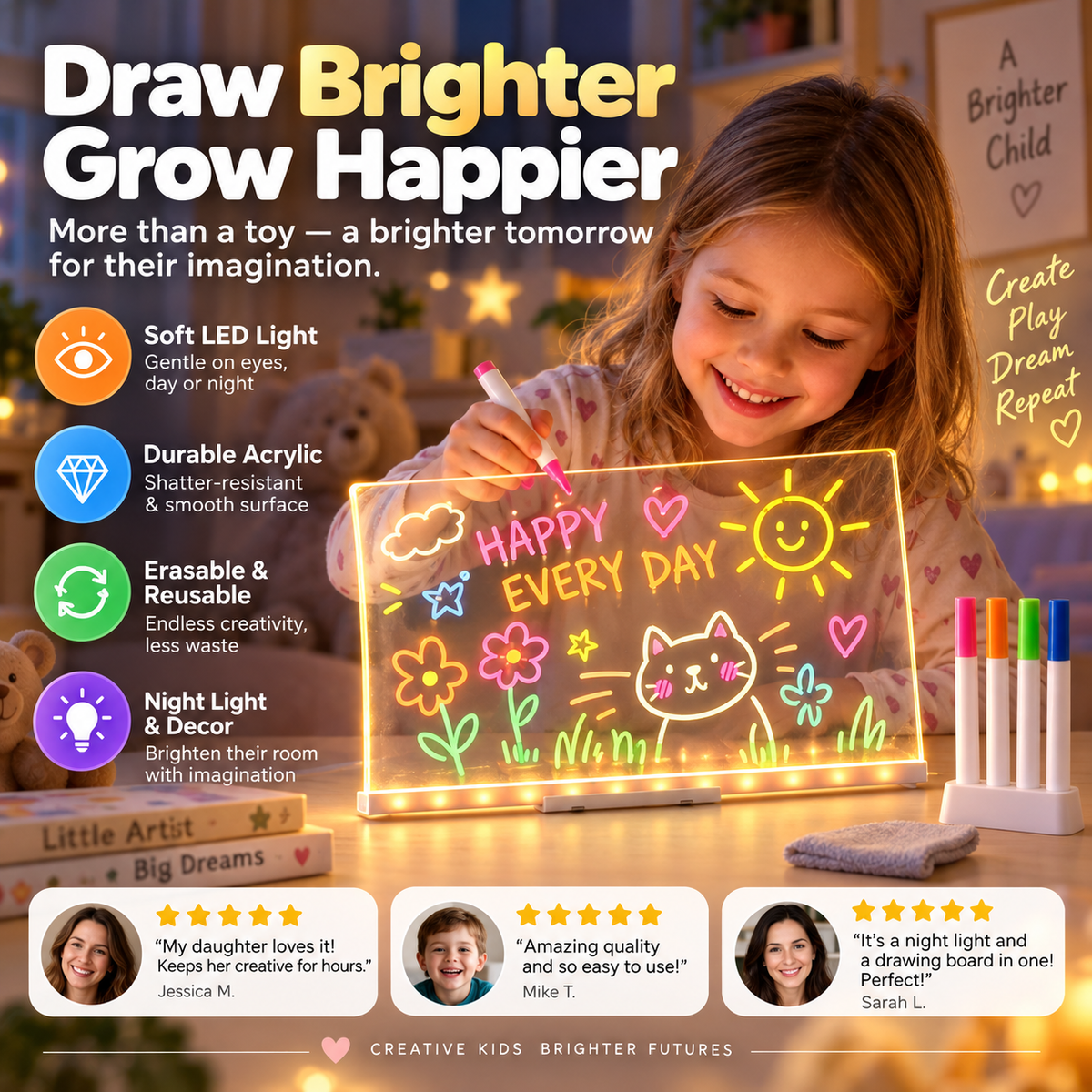✨ Leuchtende Maltafel für Kinder – LED, wiederverwendbar & Nachtlicht ✨