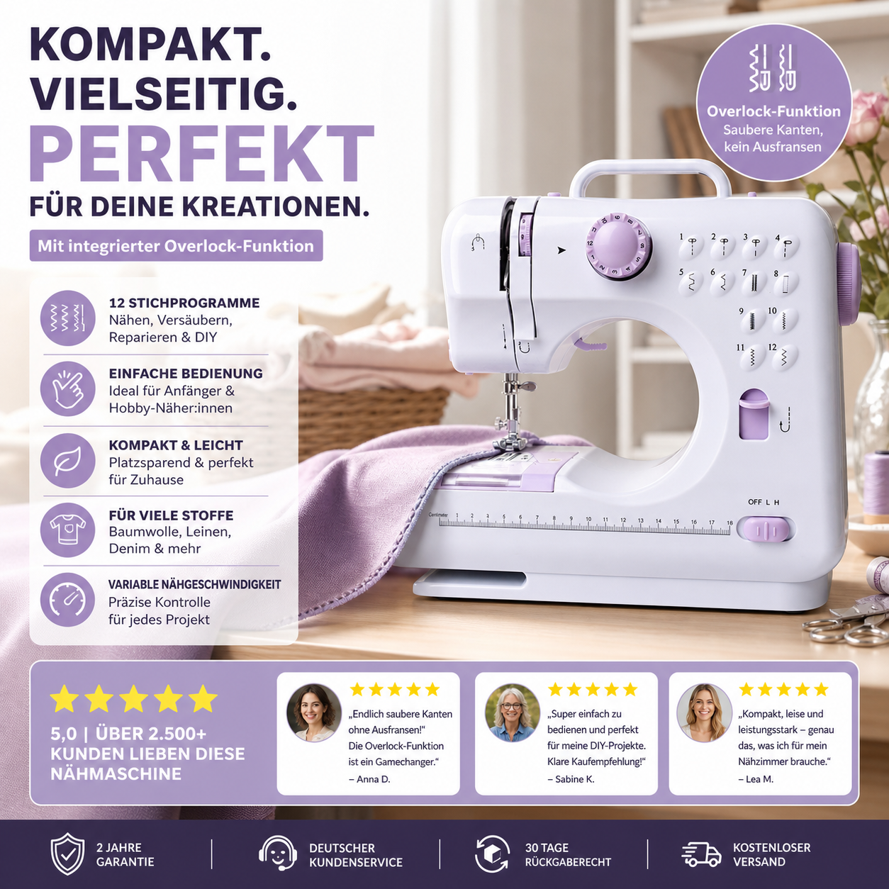 🛍️Multifunktionale Nähmaschine mit Overlock-Stich