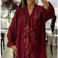 🔥💃Langärmliges Chiffon-Shirt mit V-Ausschnitt und Pailletten für Damen