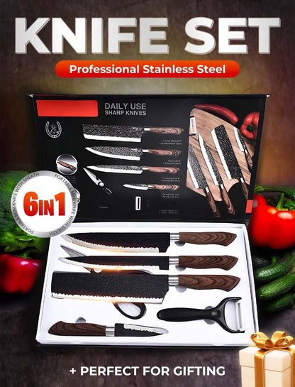 🔪📢 50% RABATT! Deutsches Profi-Kochmesserset – 6-teiliges Set aus rostfreiem Edelstahl ✨