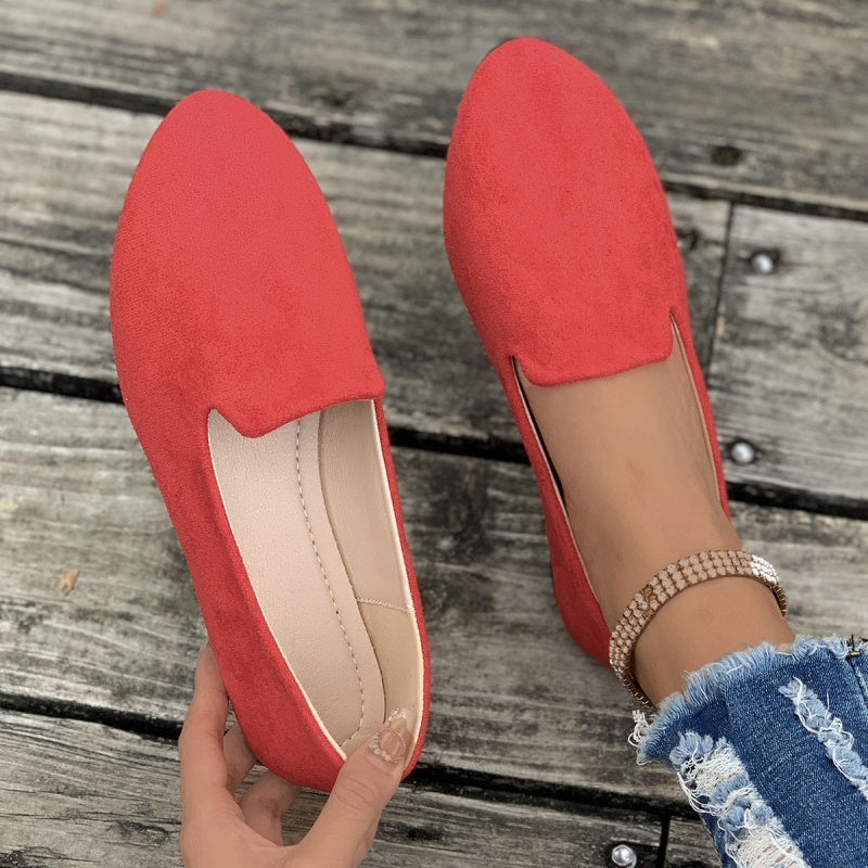 📢📢50 % Rabatt!! ⏰ Damen Flachschuhe aus Wildleder – runde Form, flacher Absatz, einfarbig