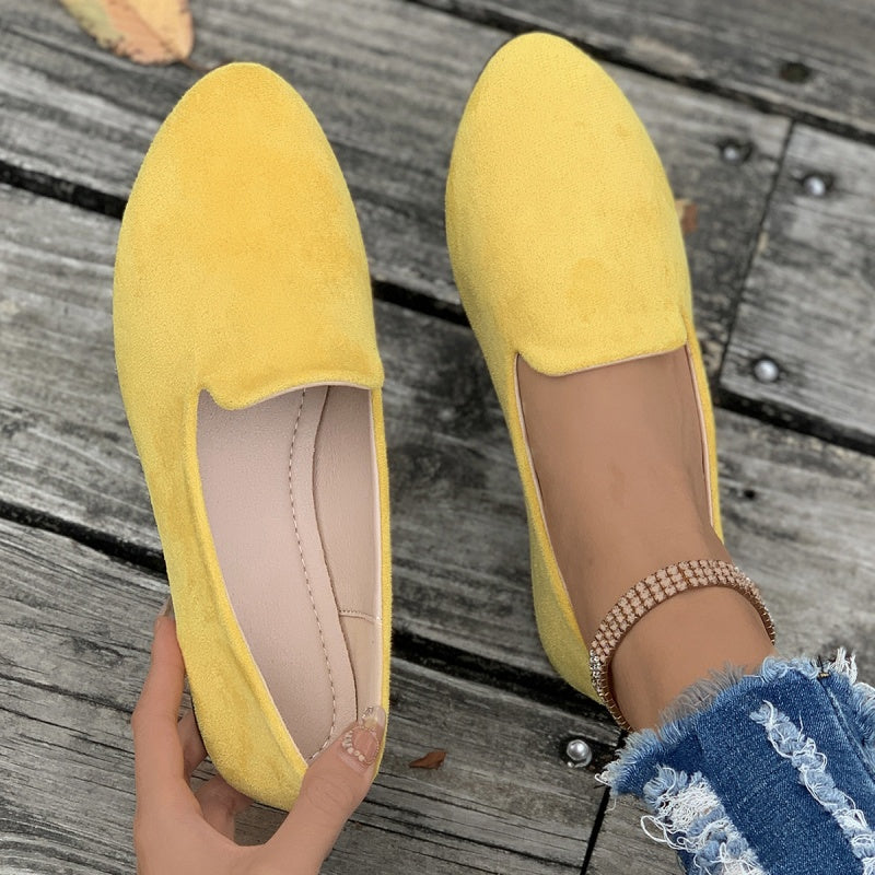 📢📢50 % Rabatt!! ⏰ Damen Flachschuhe aus Wildleder – runde Form, flacher Absatz, einfarbig