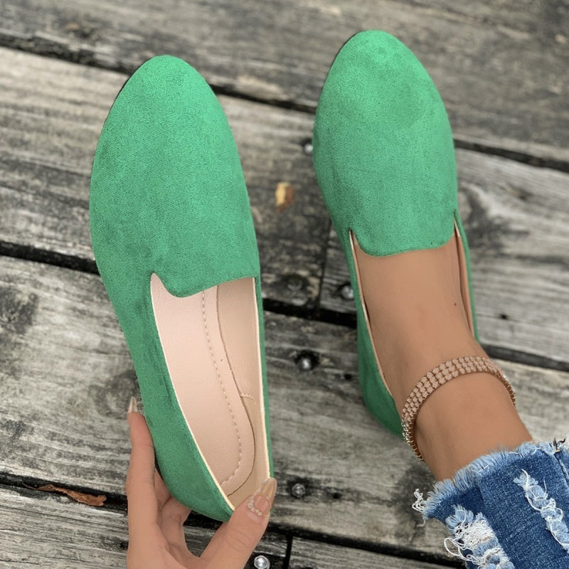 📢📢50 % Rabatt!! ⏰ Damen Flachschuhe aus Wildleder – runde Form, flacher Absatz, einfarbig