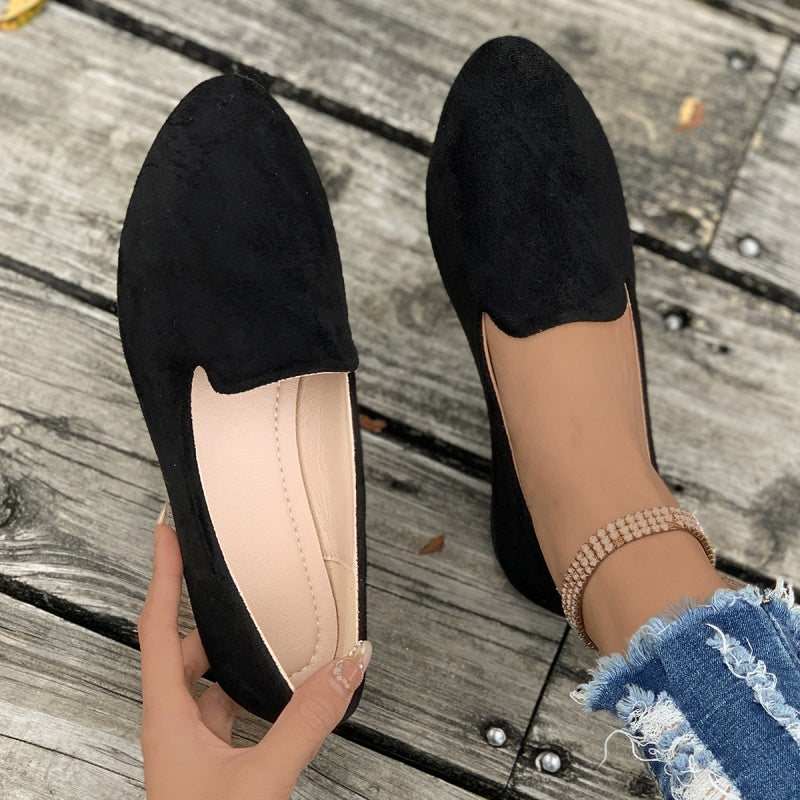 📢📢50 % Rabatt!! ⏰ Damen Flachschuhe aus Wildleder – runde Form, flacher Absatz, einfarbig