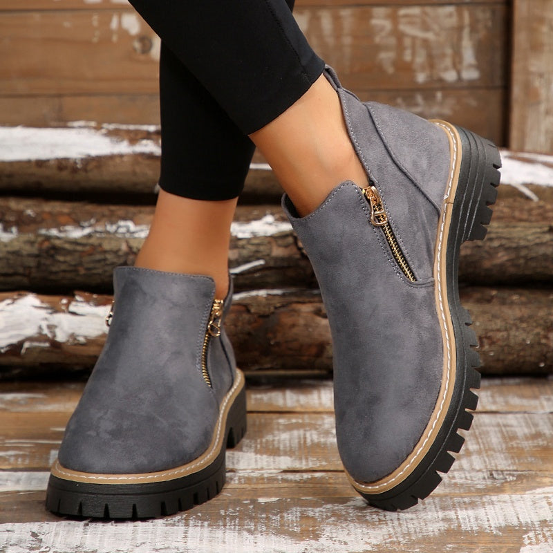 🥾 Promo 50 % – Damenschuhe trendig und komfortabel, runde Spitze mit Zip 🌟