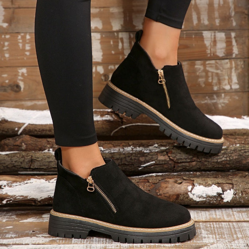 🥾 Promo 50 % – Damenschuhe trendig und komfortabel, runde Spitze mit Zip 🌟