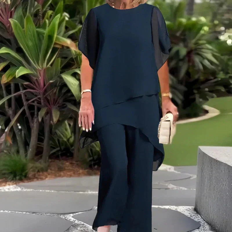 ✨50 % Rabatt – Charmantes Set aus asymmetrischem Oberteil 👗 Elegantes Set aus Hose mit weitem Bein – Bequem und perfekt für den Frühling